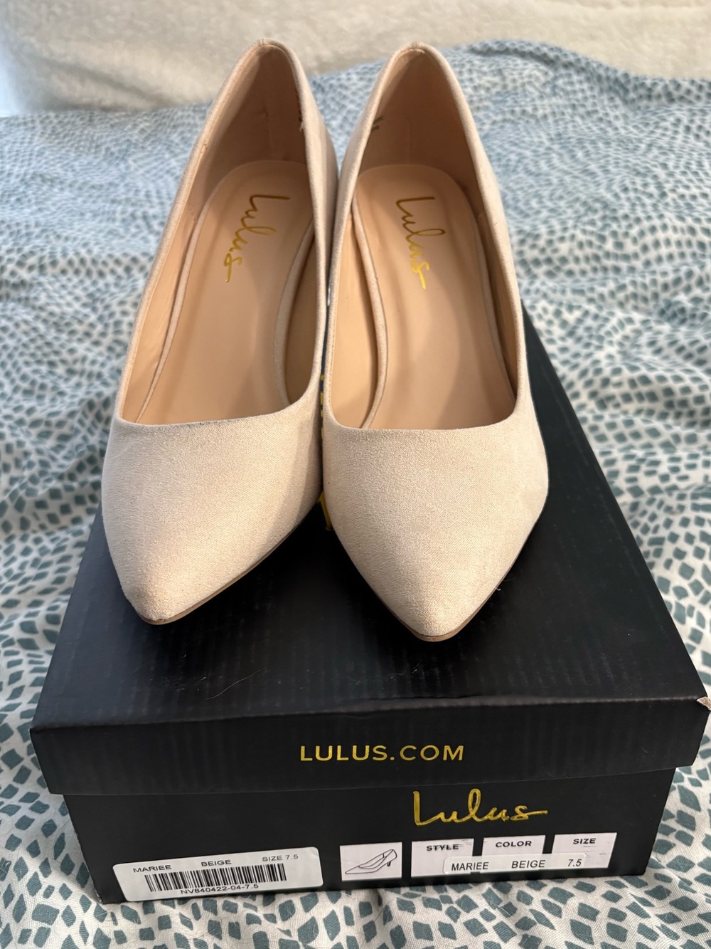 Lulu's Light Beige Suede Pointed-Toe Heels - Picture 2 of 5